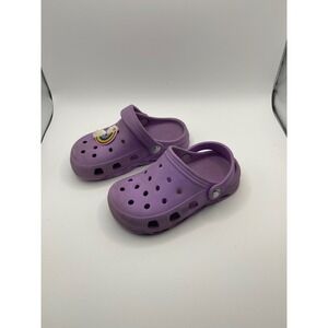 Crocs Clog Purple Rainbow Charm Casual Comfort‎ Shoes Kids Size 26